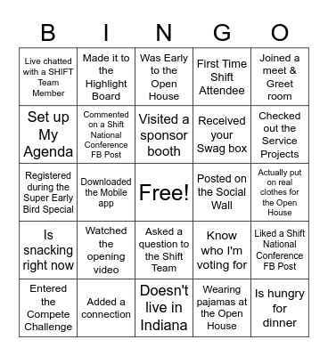 SHIFT OPEN HOUSE Bingo Card