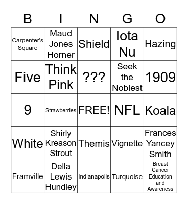 ZTA FRED GAME Bingo Card