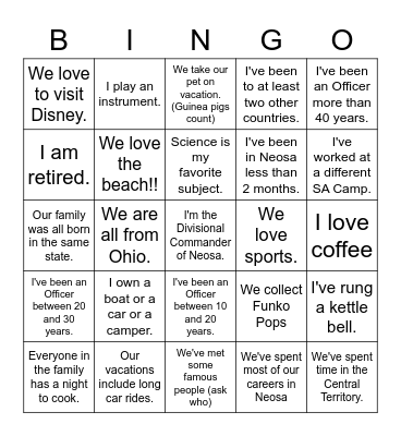 Neosa People Bingo Card