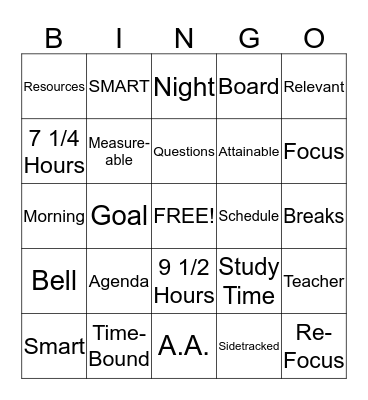 Time Management Bingo Card