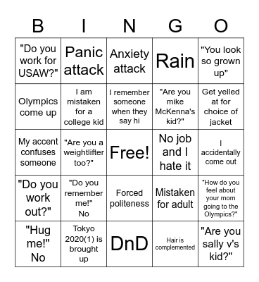 Nationals Week 2021 Lucy Bingo Card