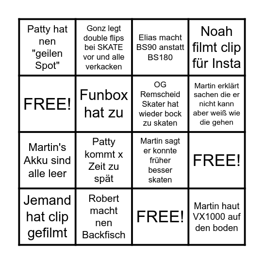 Martin's Skate Bingo Card