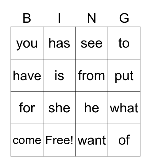 Summer Camp Sight Words Bingo Card