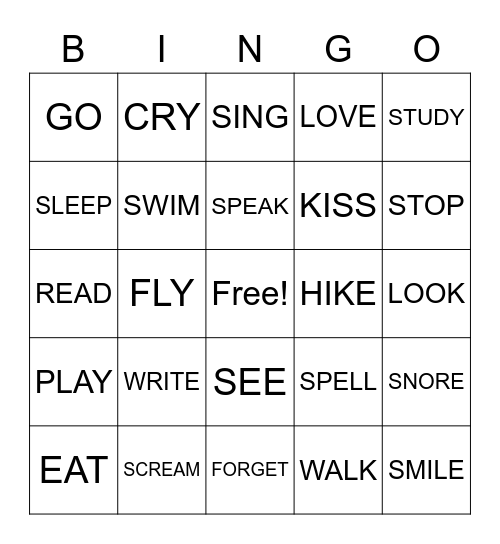 VERBS Bingo Card