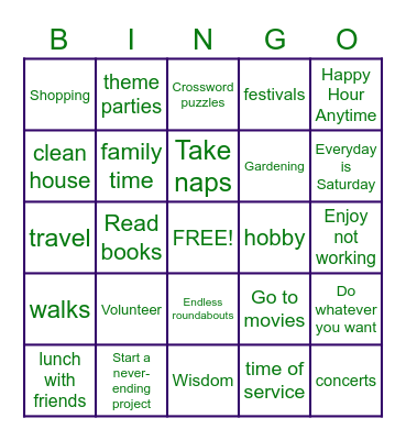 RETIREMENT Bingo Card
