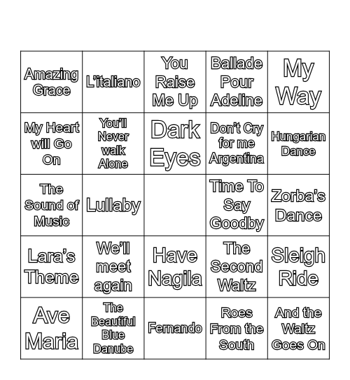 Andre’ Rieu music Bingo Card