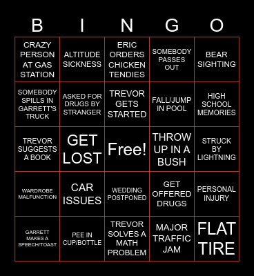 Road Trip Bingo Card