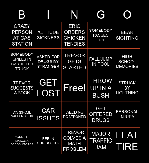 Road Trip Bingo Card