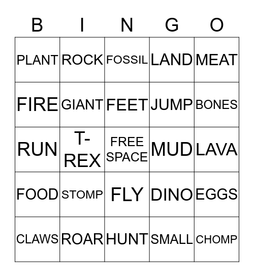 DINOSAUR  Bingo Card