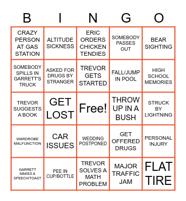 Road Trip Bingo Card