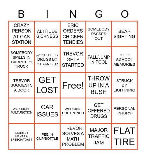 Road Trip Bingo Card