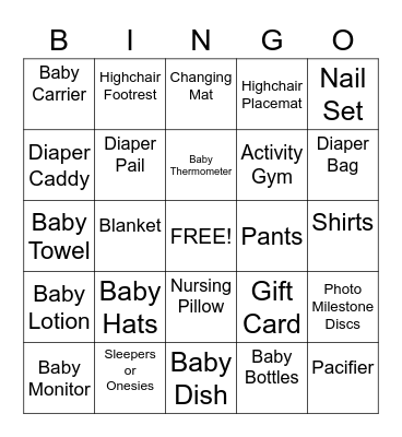 Cindi & Nate Baby Gifts Bingo Card