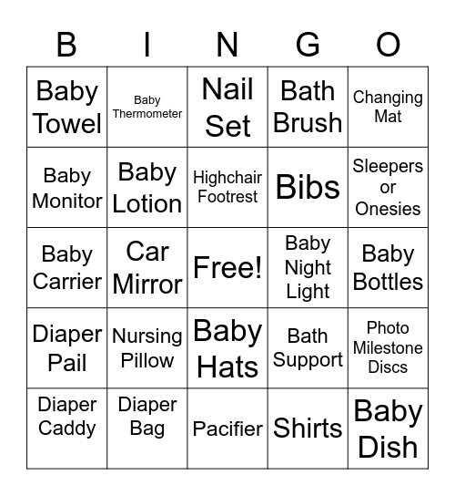 Cindi & Nate Baby Gifts Bingo Card
