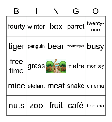 RL 1 U3, At the Zoo Bingo Card