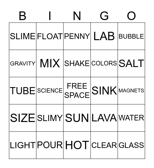 SLIPPERY, SLIMY SCIENCE  Bingo Card