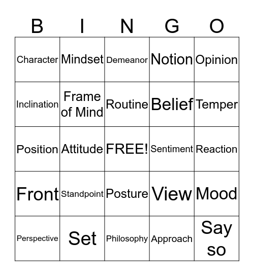 Attitude Bingo Card