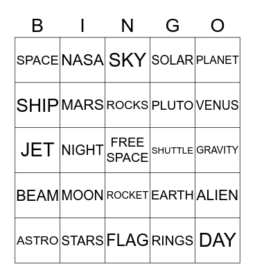GREAT SPACE ADVENTURE  Bingo Card