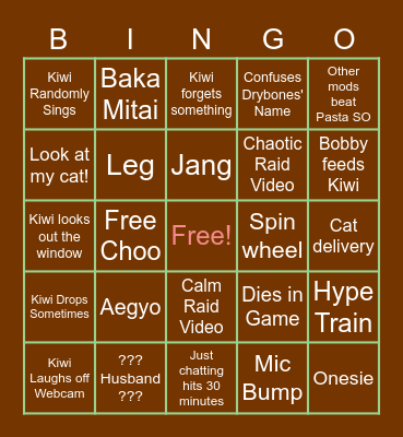 Kiwi Bingo Card