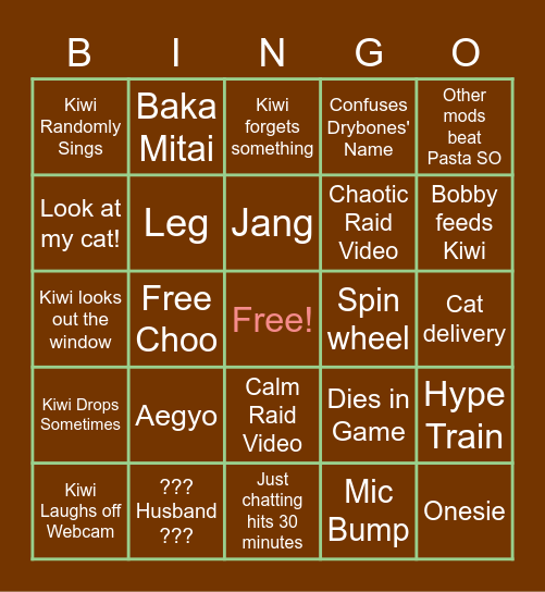 Kiwi Bingo Card