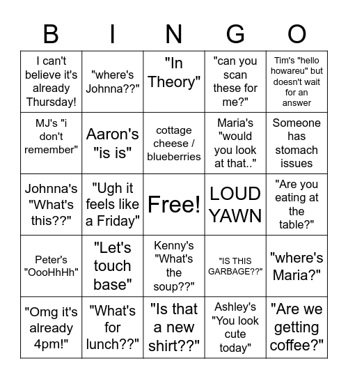 9to5 Life in Theory Bingo Card