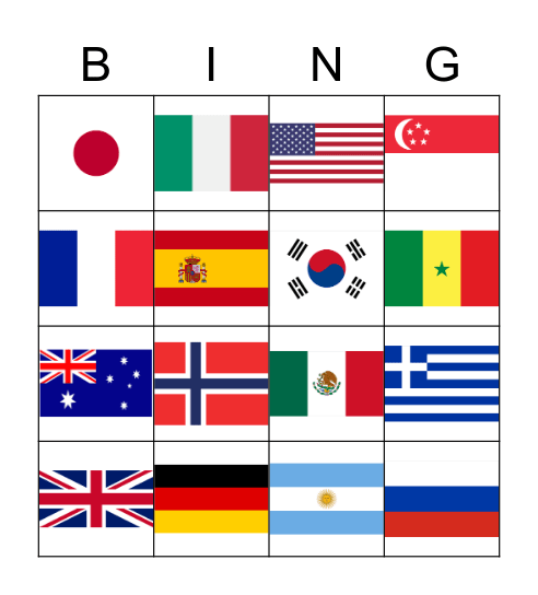 LES PAYS DU MONDE Bingo Card