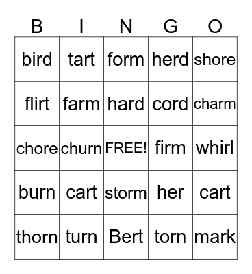 R Controlled Bingo Card