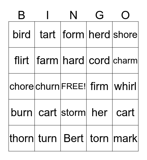 R Controlled Bingo Card