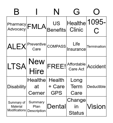 Benefits Bingo Card
