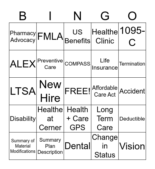 Benefits Bingo Card