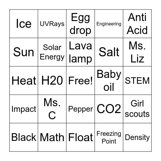 STEM Bingo Card