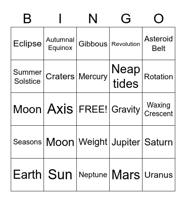 Astronomy  Bingo Card