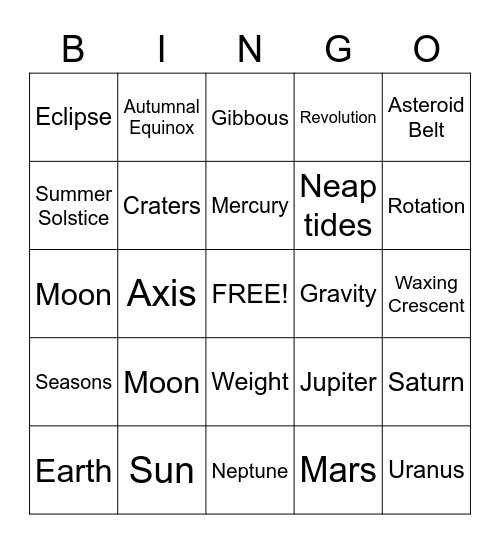 Astronomy  Bingo Card