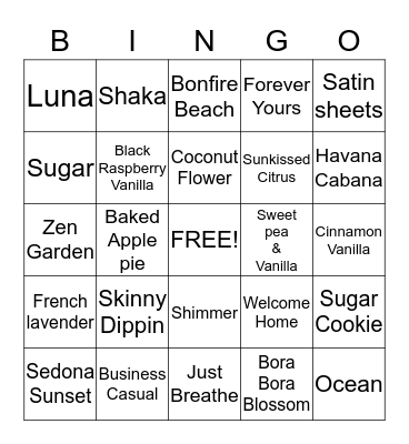 Scentsy  Bingo Card