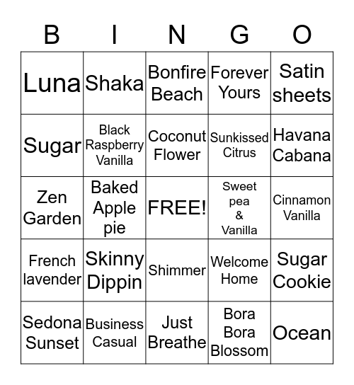 Scentsy  Bingo Card