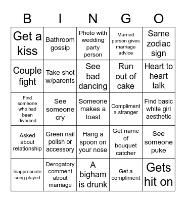 Wedding Bingo Card