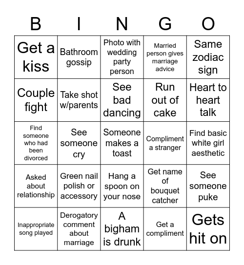 Wedding Bingo Card