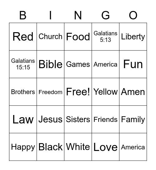 Church at the Ranch July 4, 2021 Bingo Card