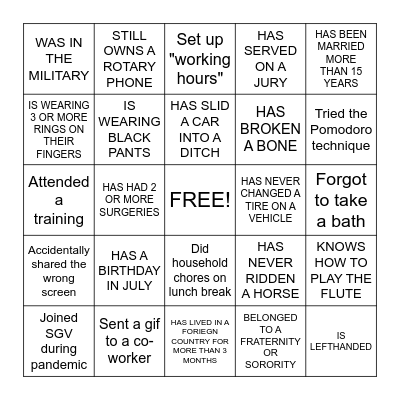 HUMAN BINGO Card