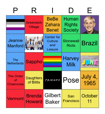 PRIDE BINGO Card