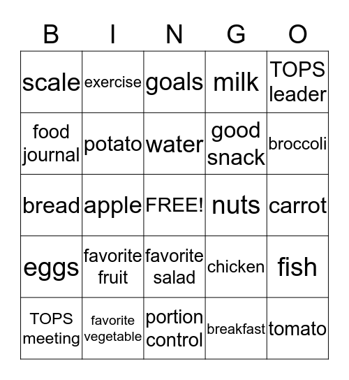 TOPS Bingo Card