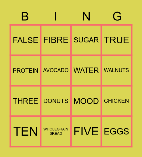 FOOD AND MOOD BINGO Card