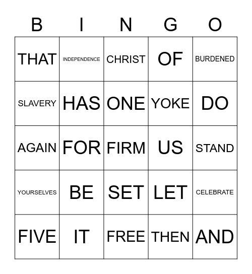 FREEDOM Bingo Card