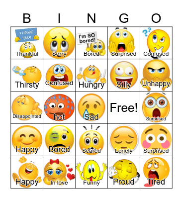 Feelings Bingo Card