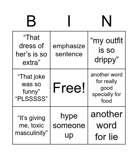 GEN Z SLANG Bingo Card