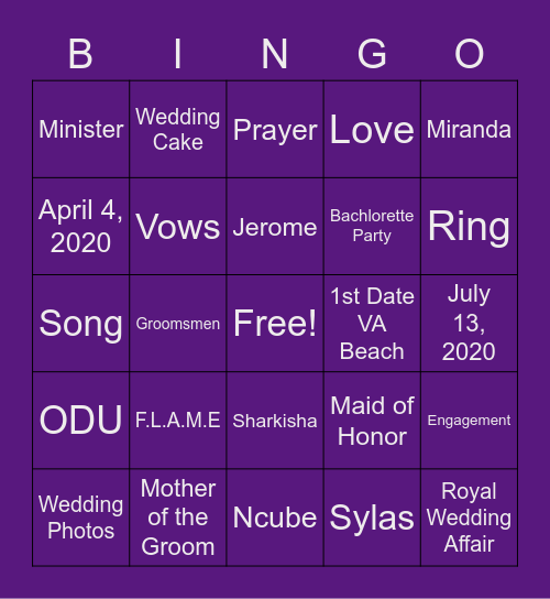 Kayla Bachelorette Bingo Card