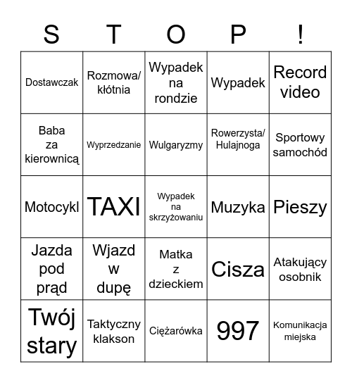 STOP CHAM Bingo Card