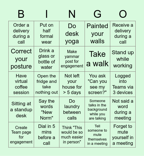 AP Pharm WFH Bingo Card