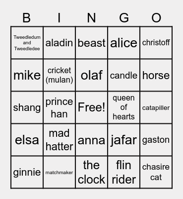 disney bingo Card