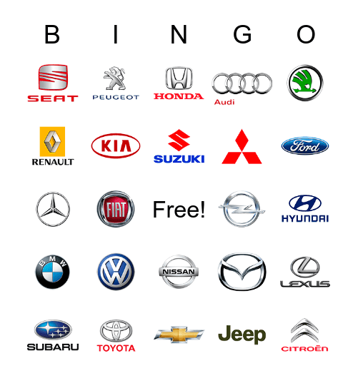 Automargid / Mарки машин Bingo Card