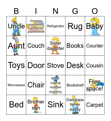 Family my home Bingo Card